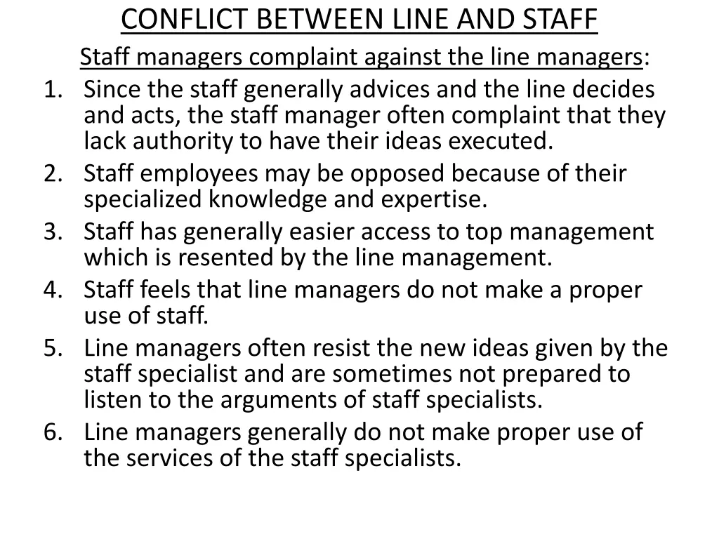 conflict between line and staff staff managers