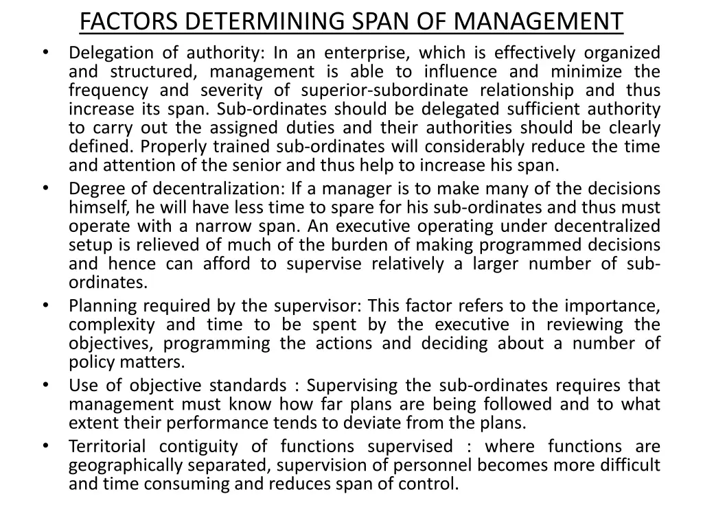 factors determining span of management delegation