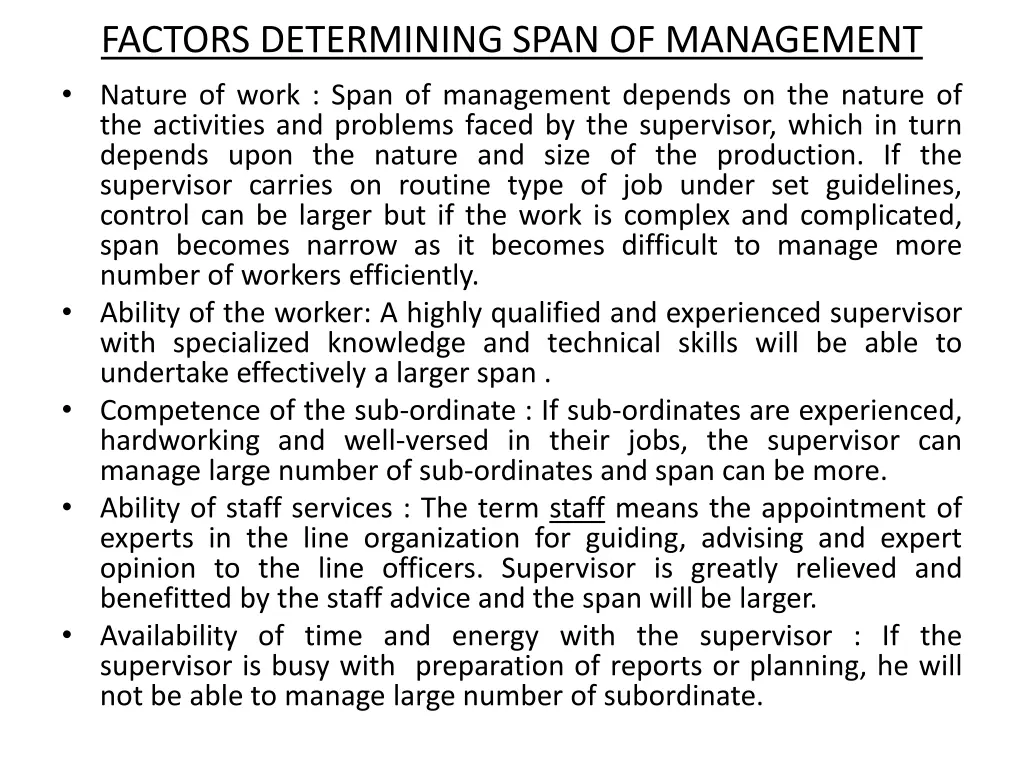 factors determining span of management nature