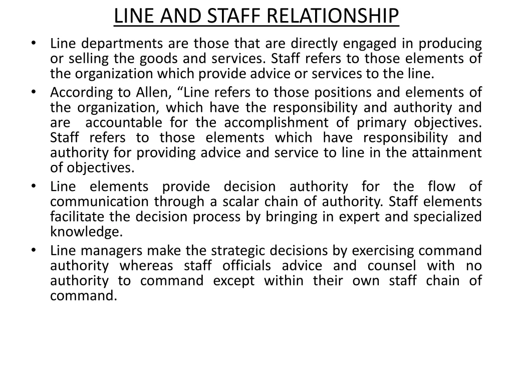 line and staff relationship line departments