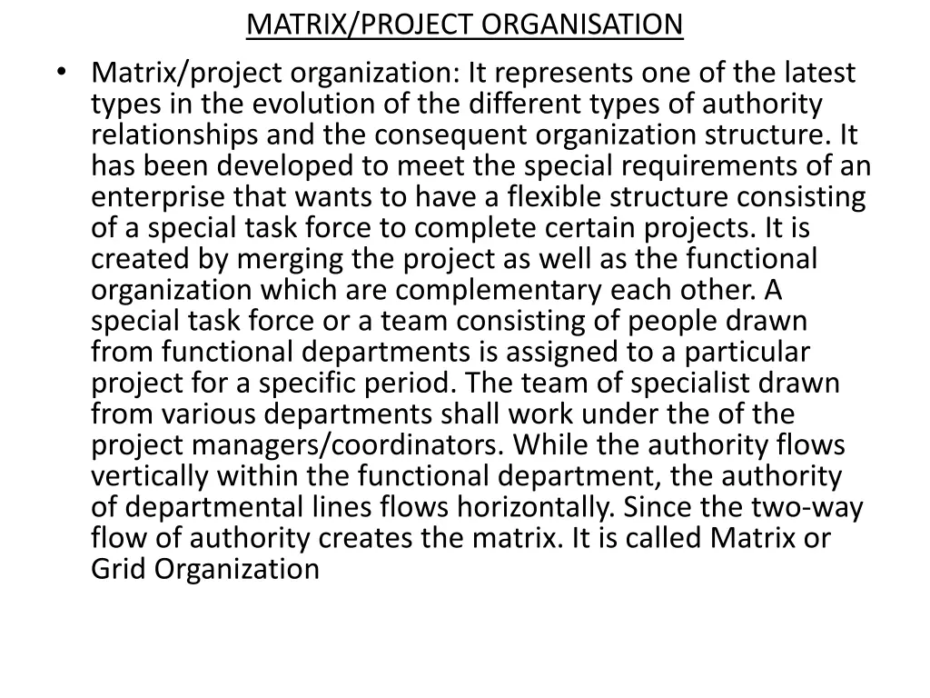 matrix project organisation matrix project