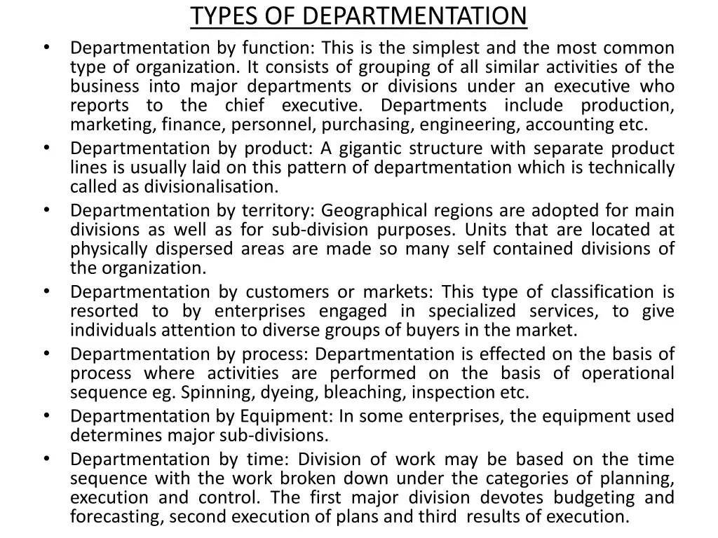 types of departmentation departmentation