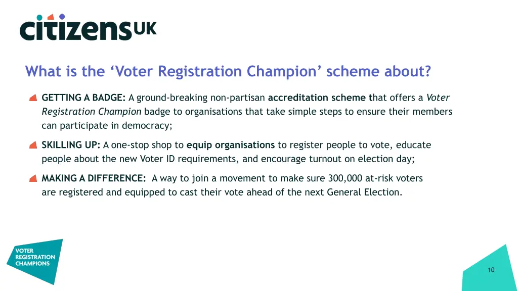 what is the voter registration champion scheme