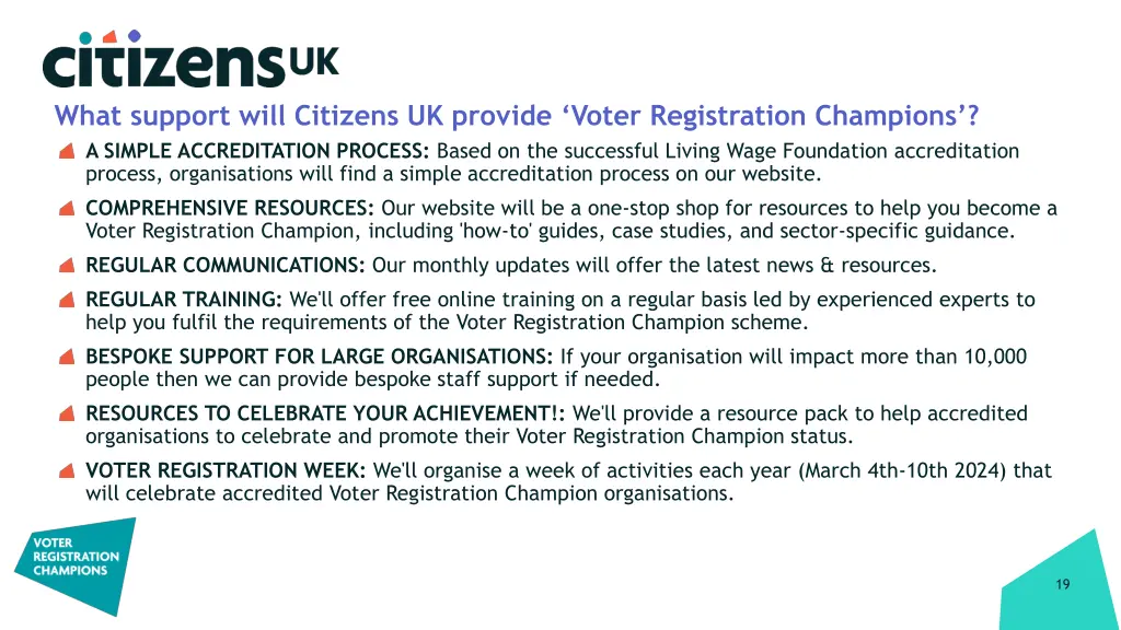 what support will citizens uk provide voter