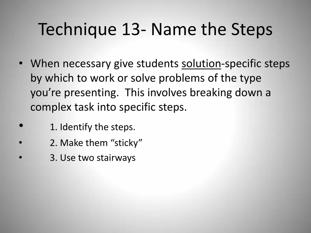 technique 13 name the steps