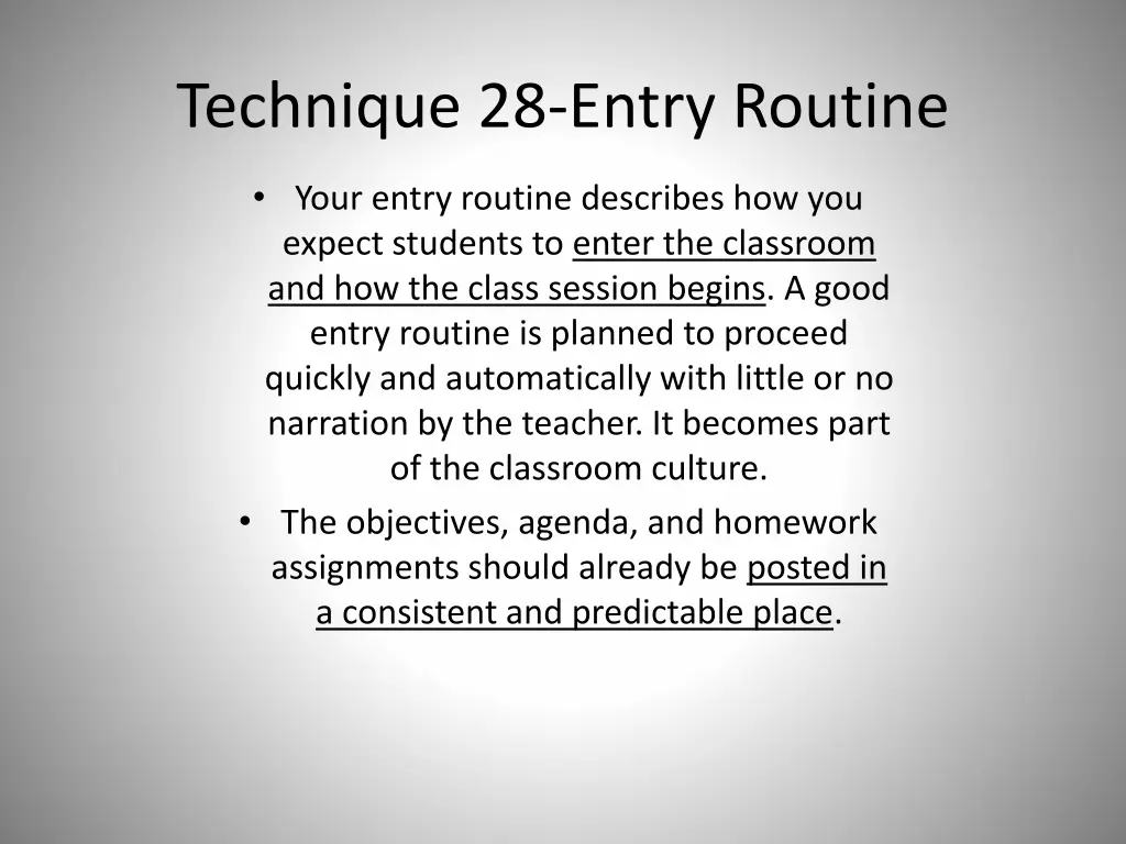 technique 28 entry routine