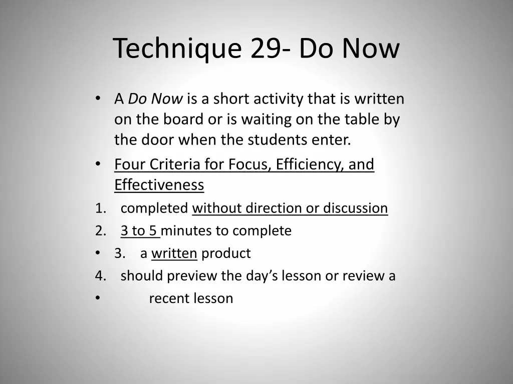 technique 29 do now