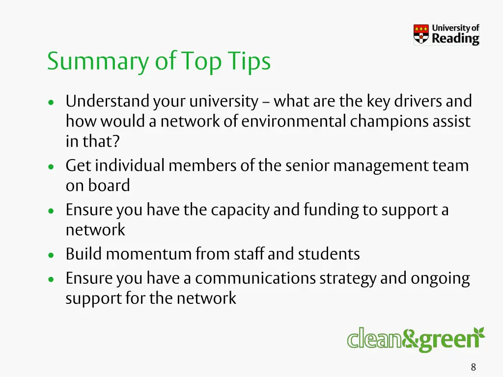 summary of top tips