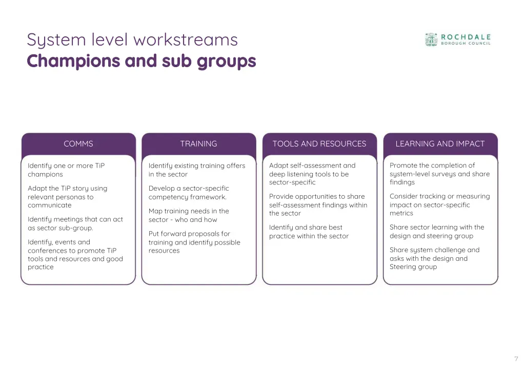 system level workstreams champions and sub groups