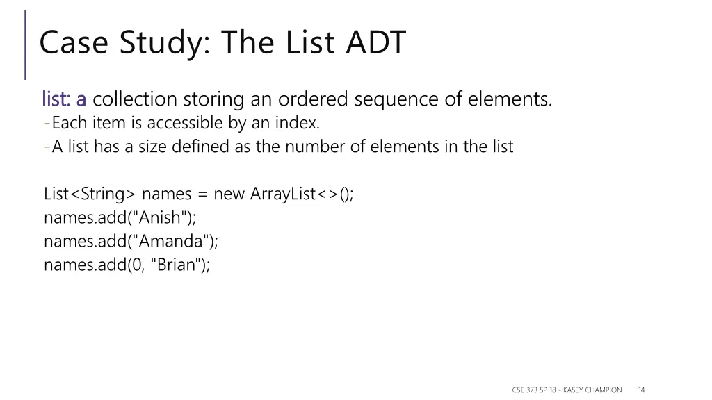 case study the list adt