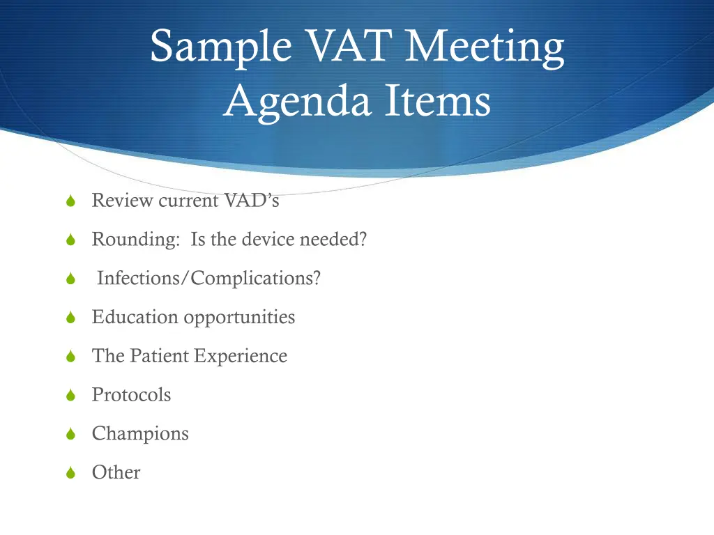 sample vat meeting agenda items