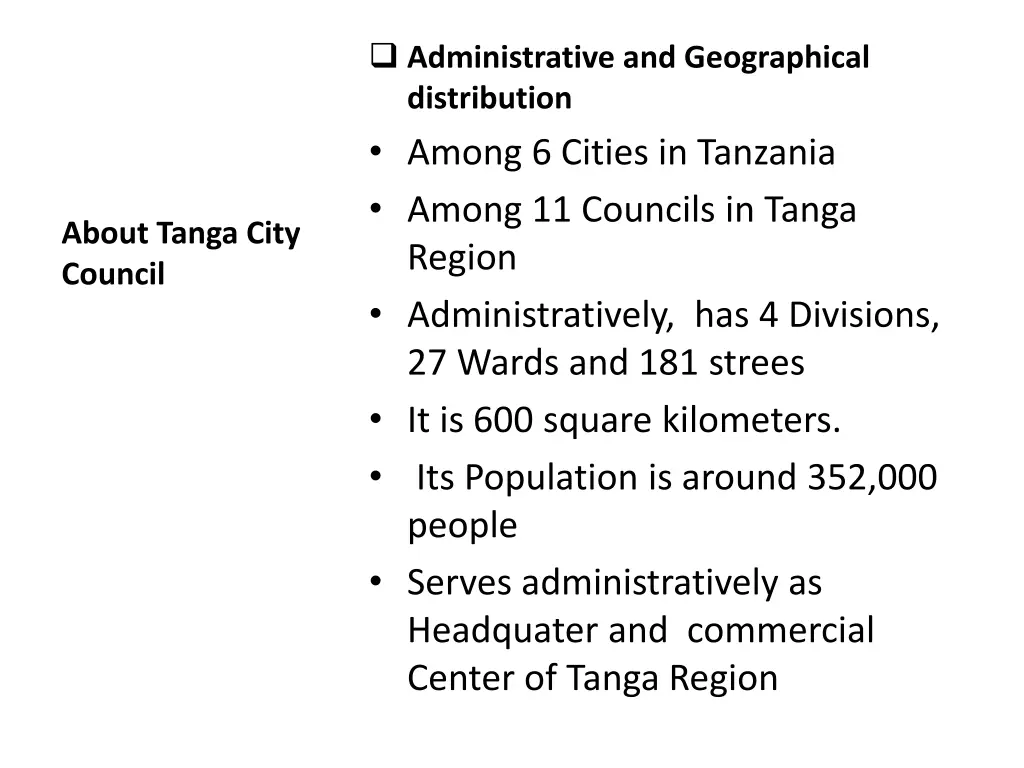 administrative and geographical distribution