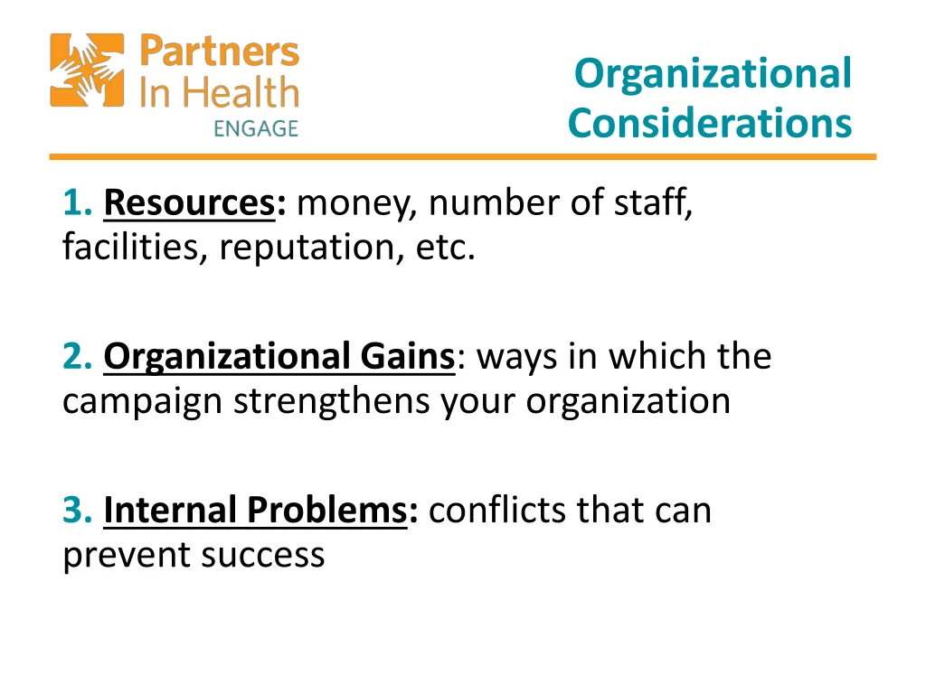 organizational considerations