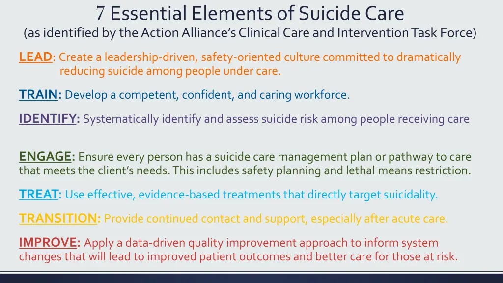 7 essential elements of suicide care