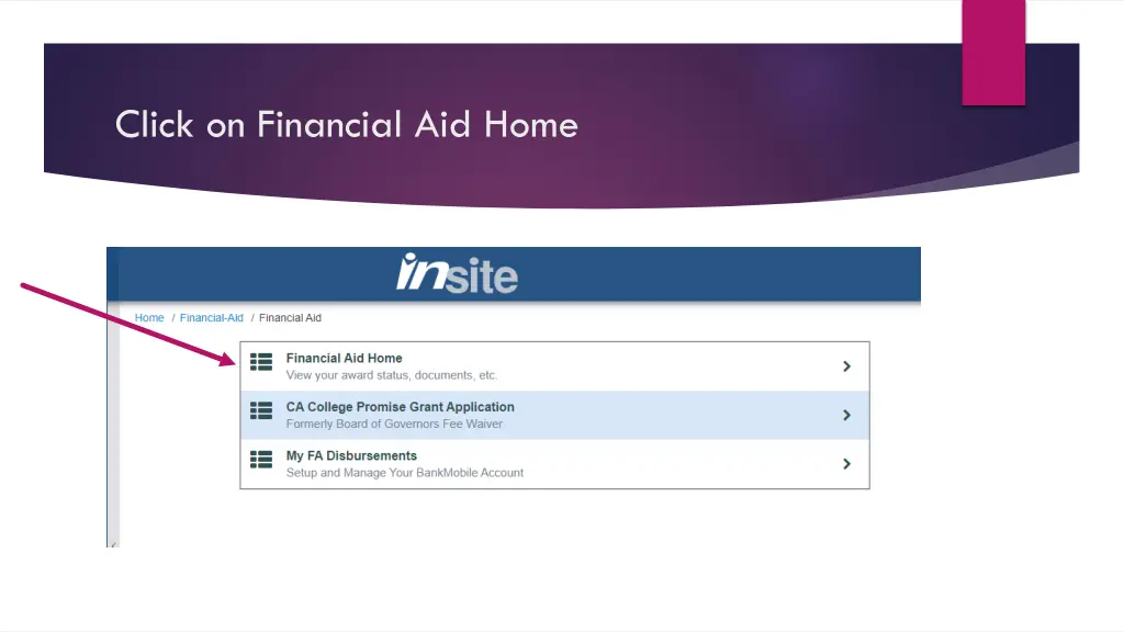 click on financial aid home