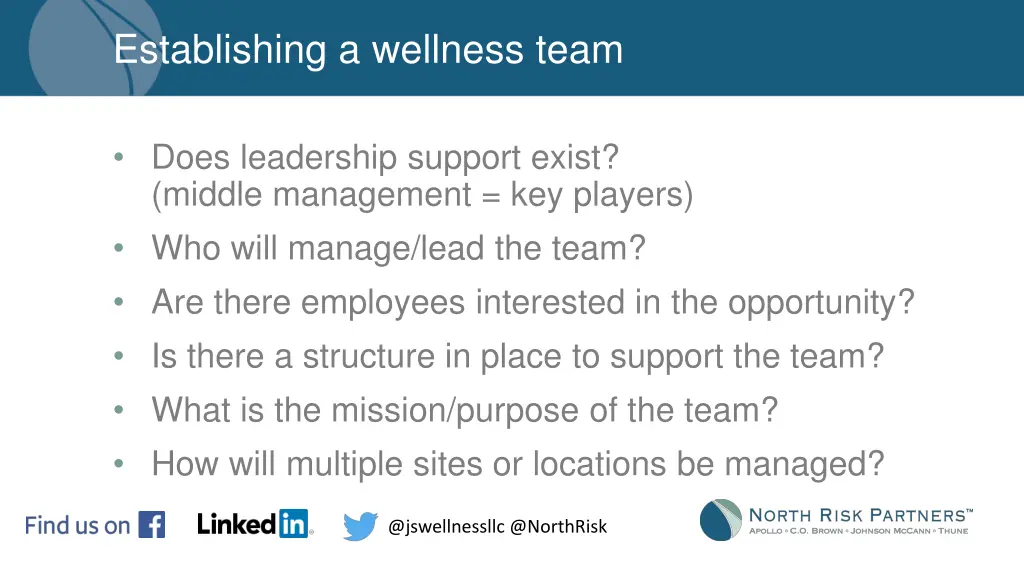 establishing a wellness team