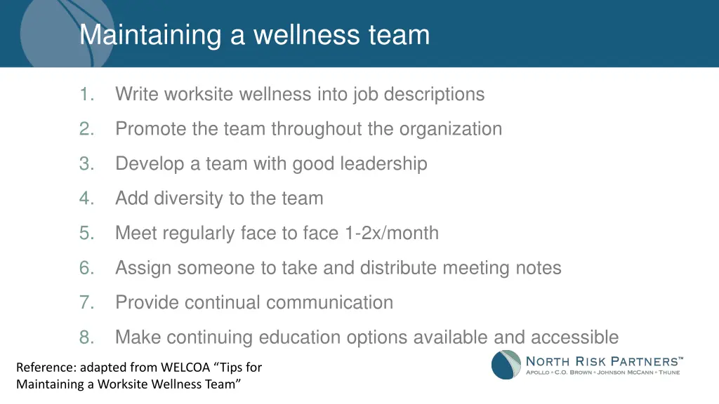 maintaining a wellness team