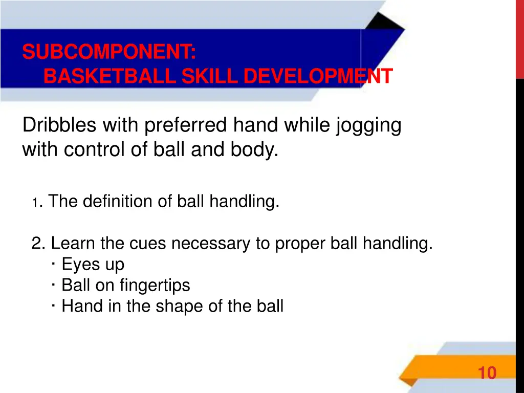 subcomponent basketball skill development