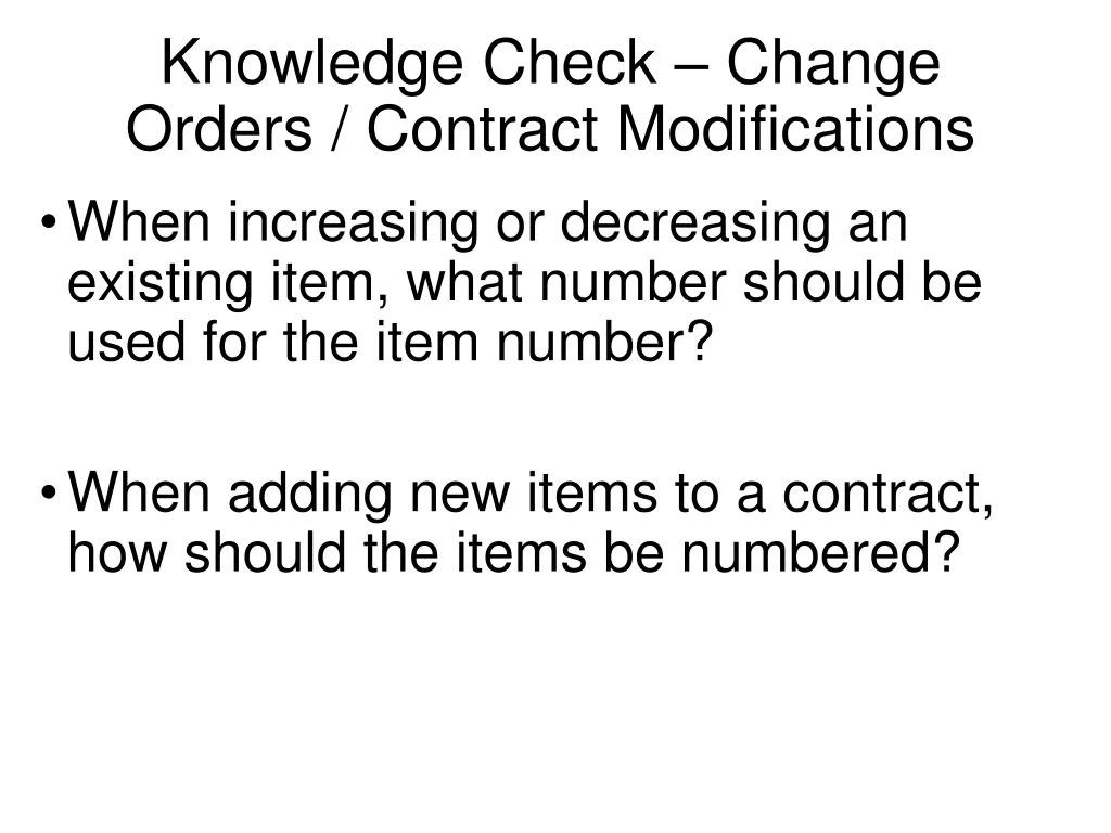 knowledge check change orders contract 3