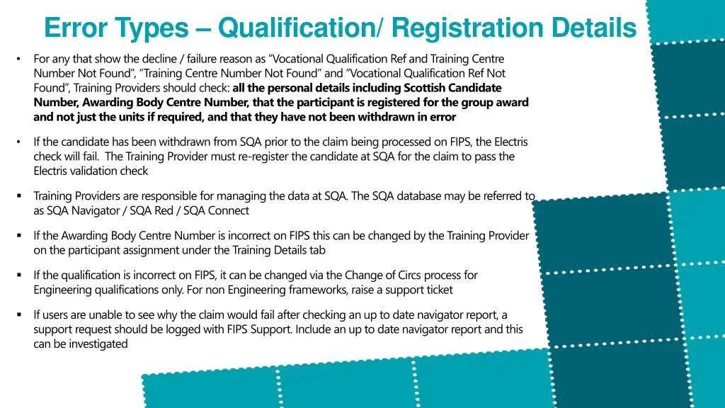 error types qualification registration details