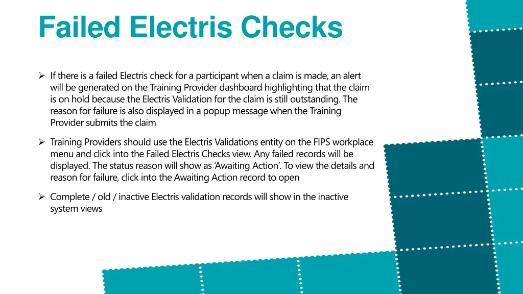 failed electris checks