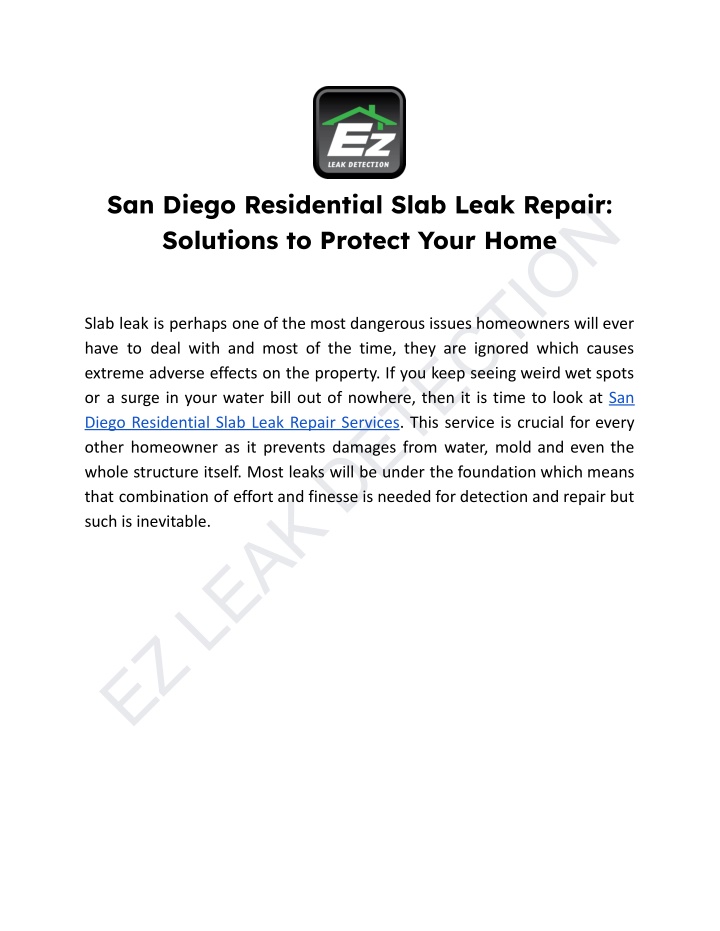 san diego residential slab leak repair solutions