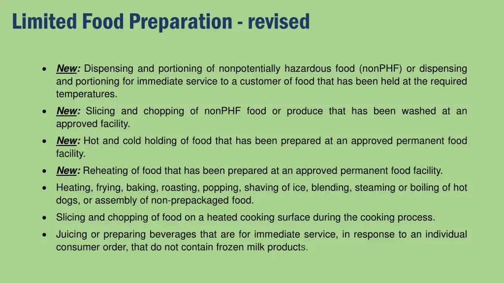 limited food preparation revised