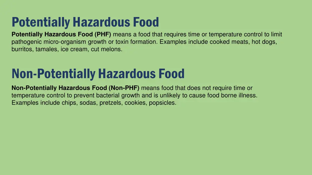 potentially hazardous food potentially hazardous