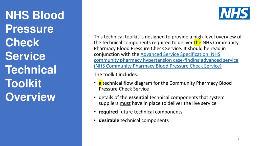 nhs blood pressure check service technical