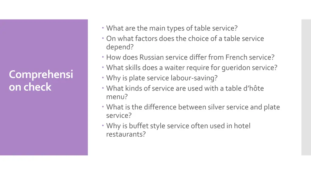 what are the main types of table service on what