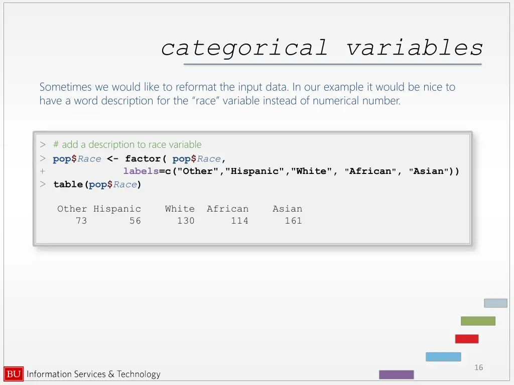 categorical variables