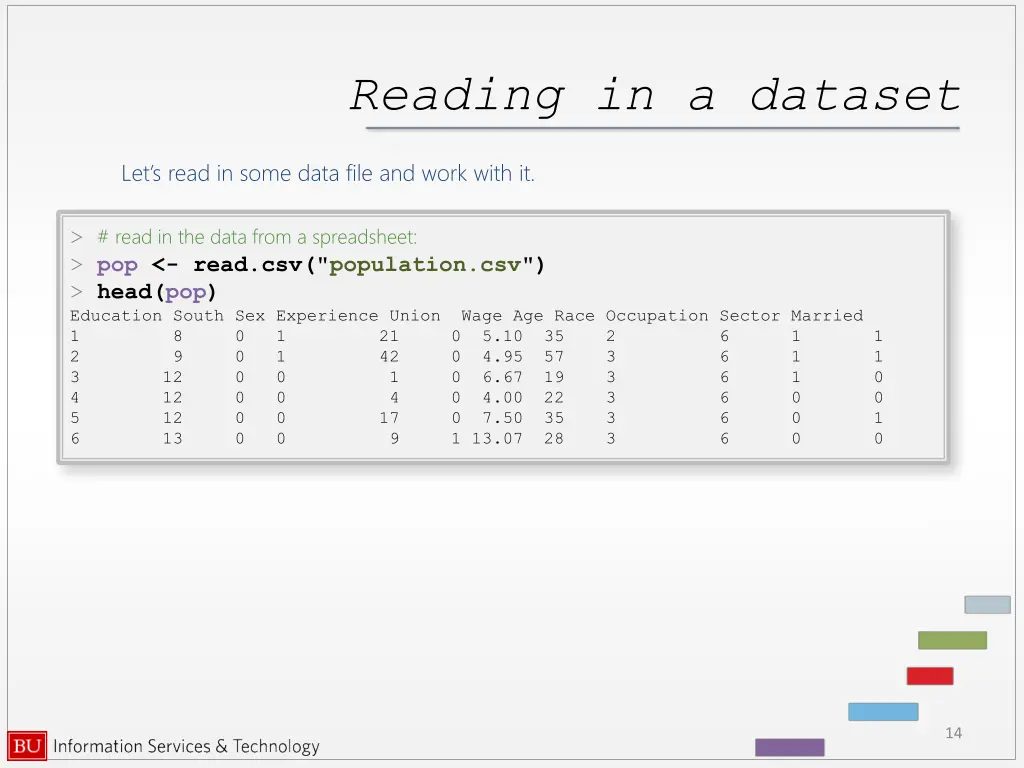 reading in a dataset