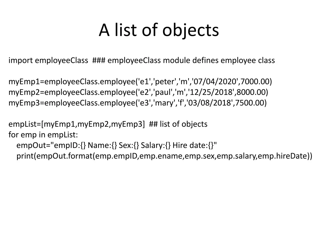 a list of objects