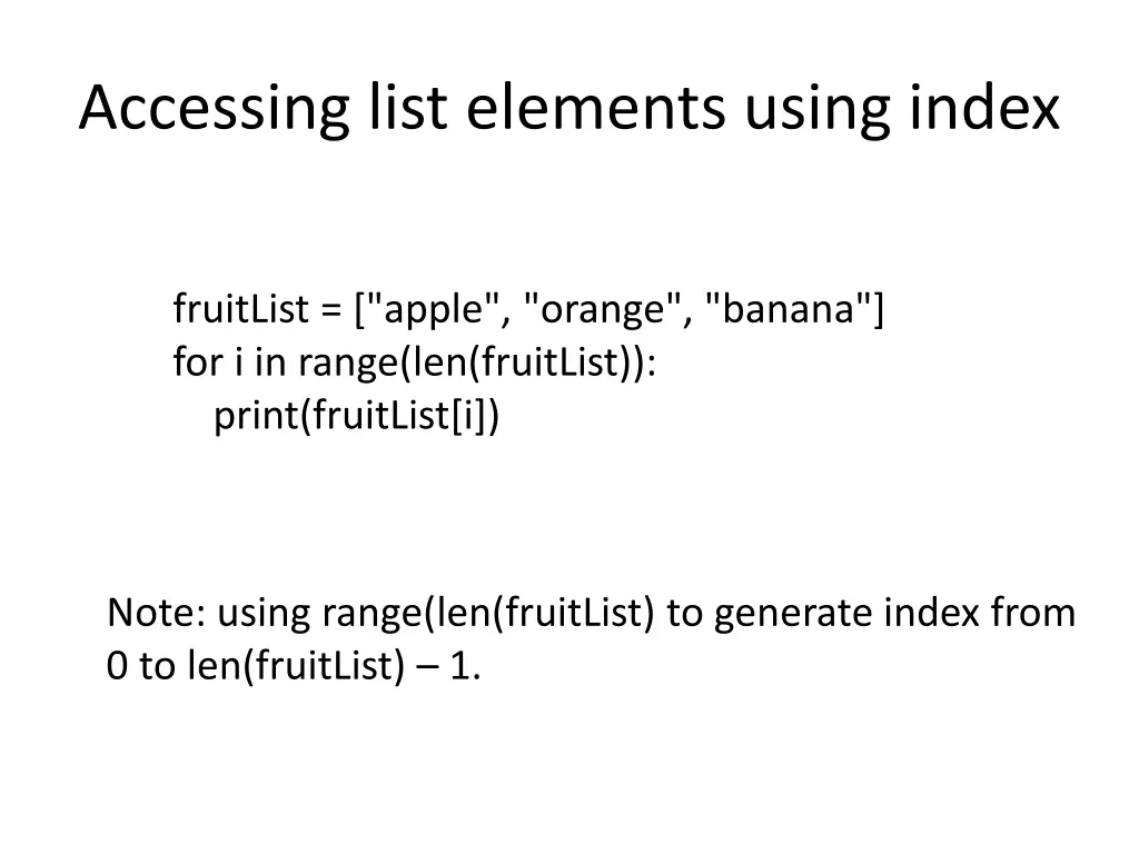 accessing list elements using index