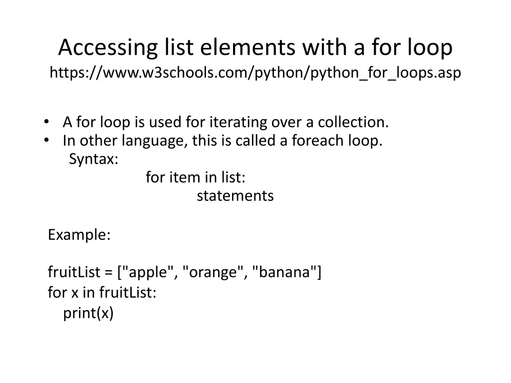 accessing list elements with a for loop https