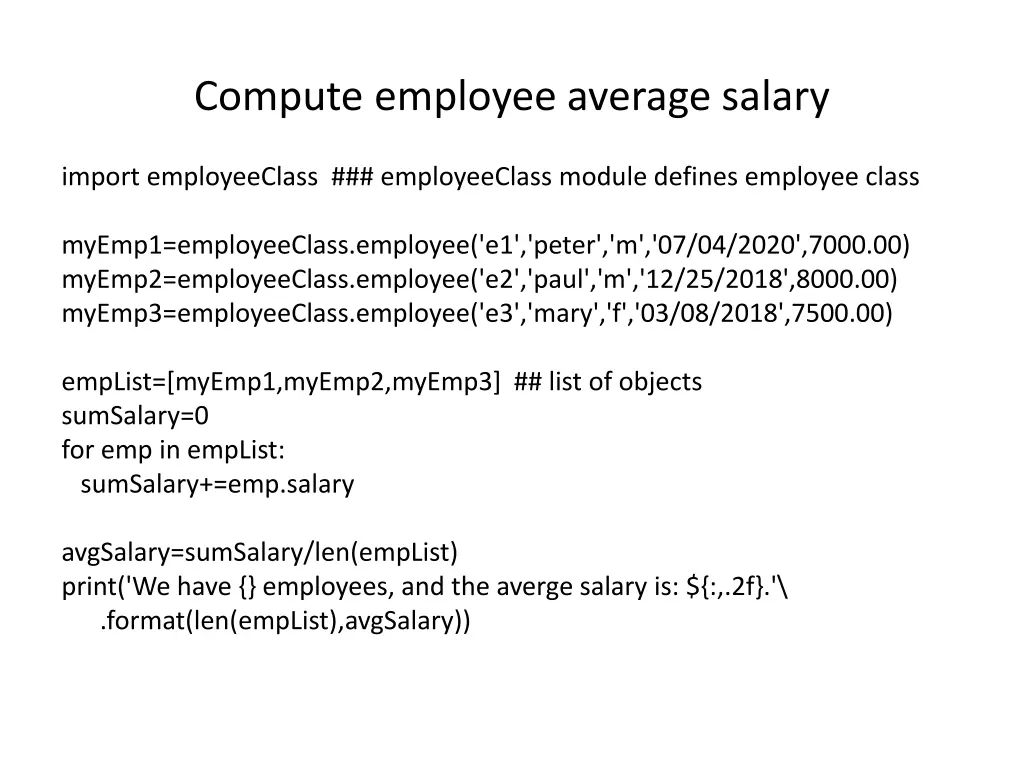 compute employee average salary