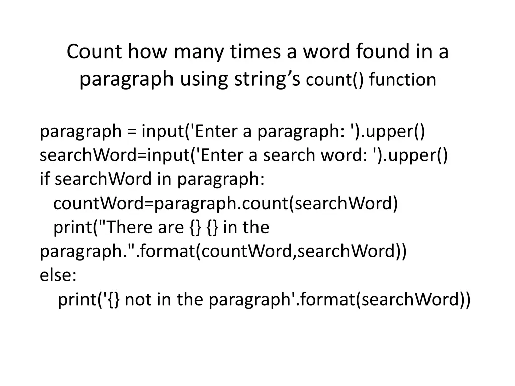 count how many times a word found in a paragraph