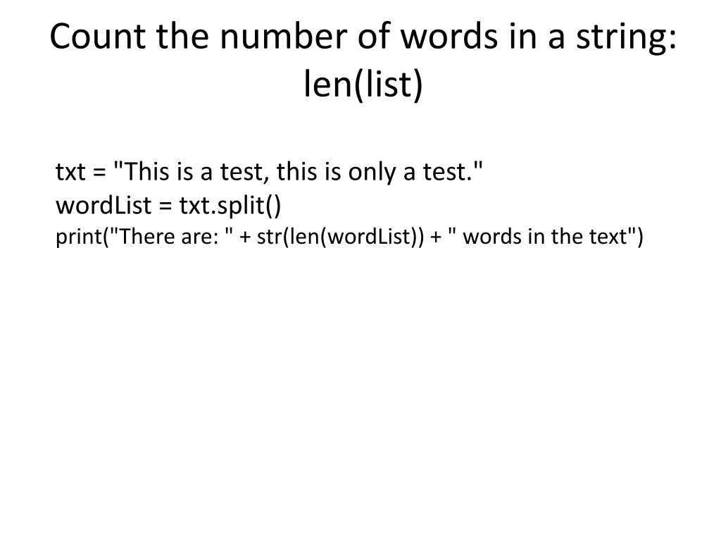 count the number of words in a string len list