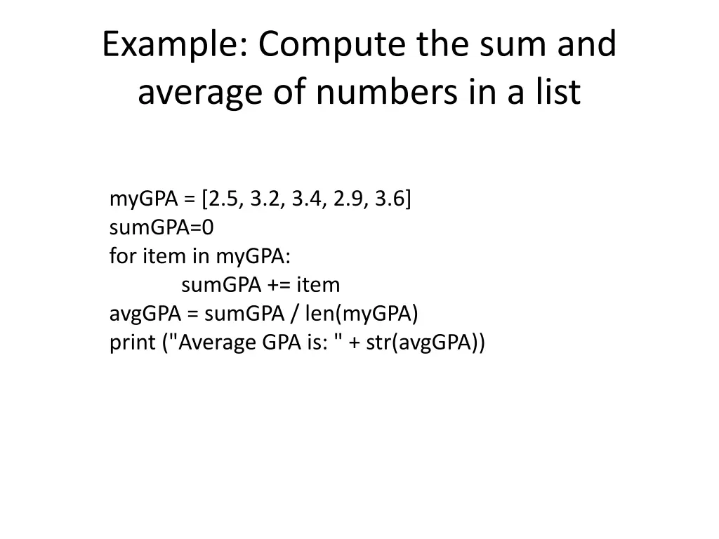 example compute the sum and average of numbers