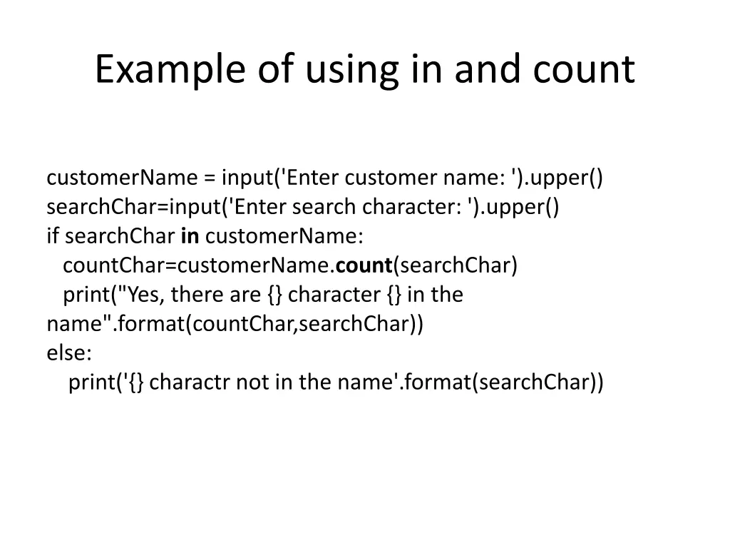 example of using in and count