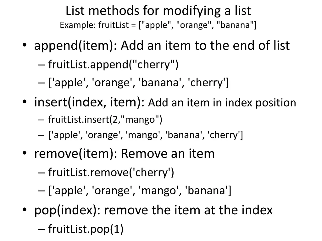 list methods for modifying a list example