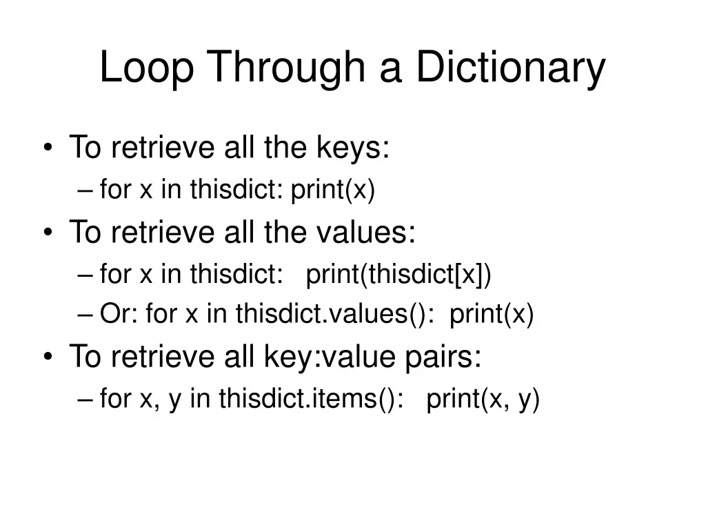 loop through a dictionary