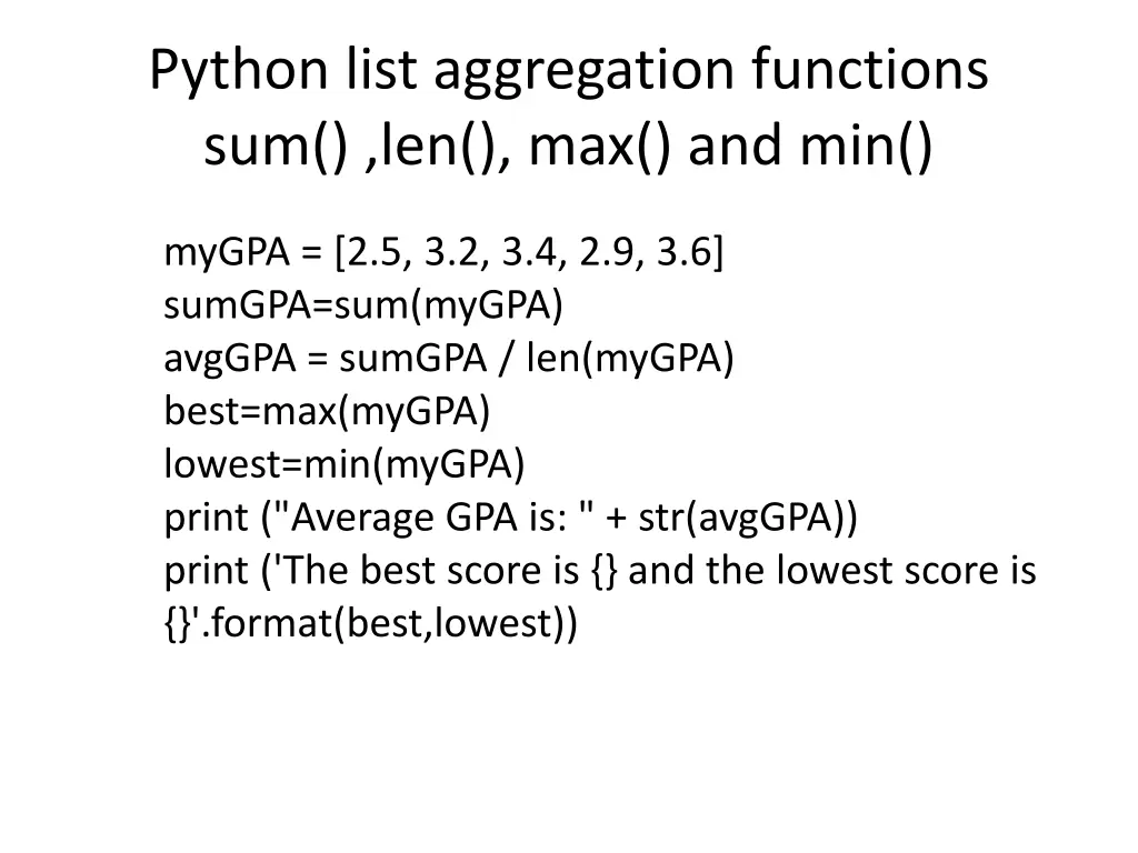 python list aggregation functions