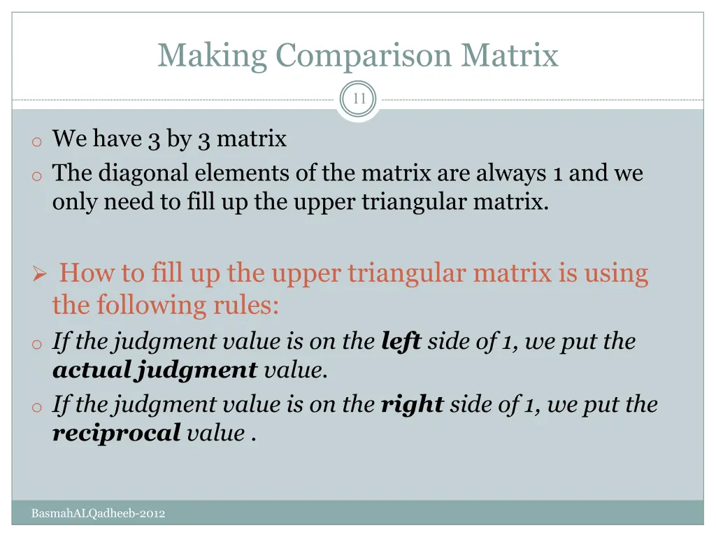 making comparison matrix