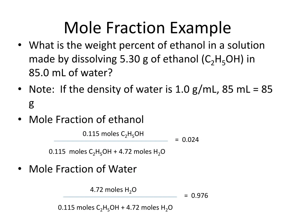 mole fraction example what is the weight percent 2