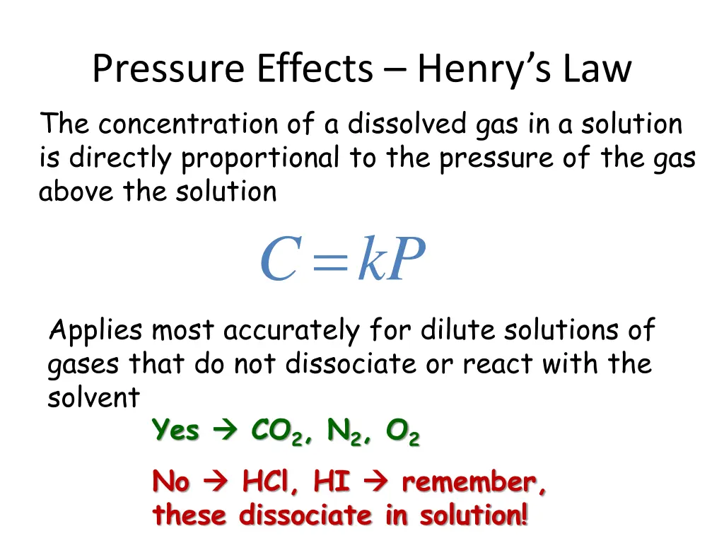 pressure effects henry s law the concentration