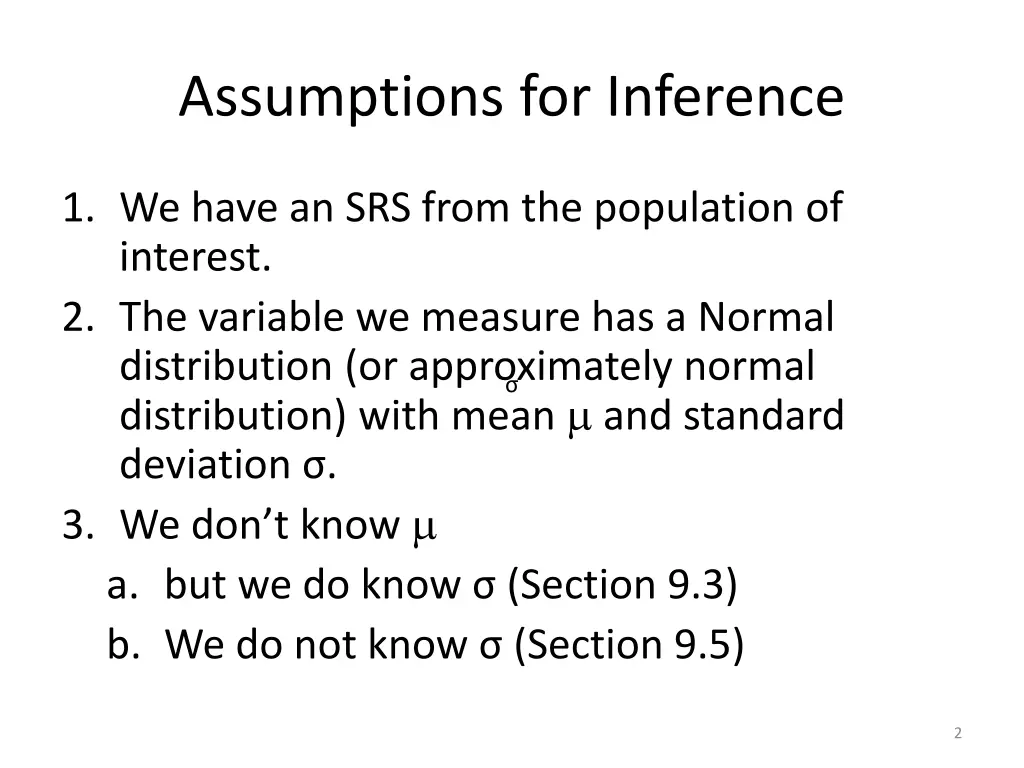 assumptions for inference