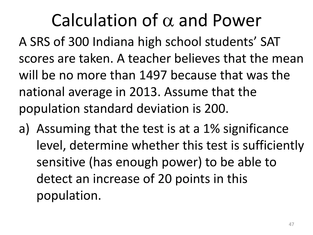 calculation of and power a srs of 300 indiana