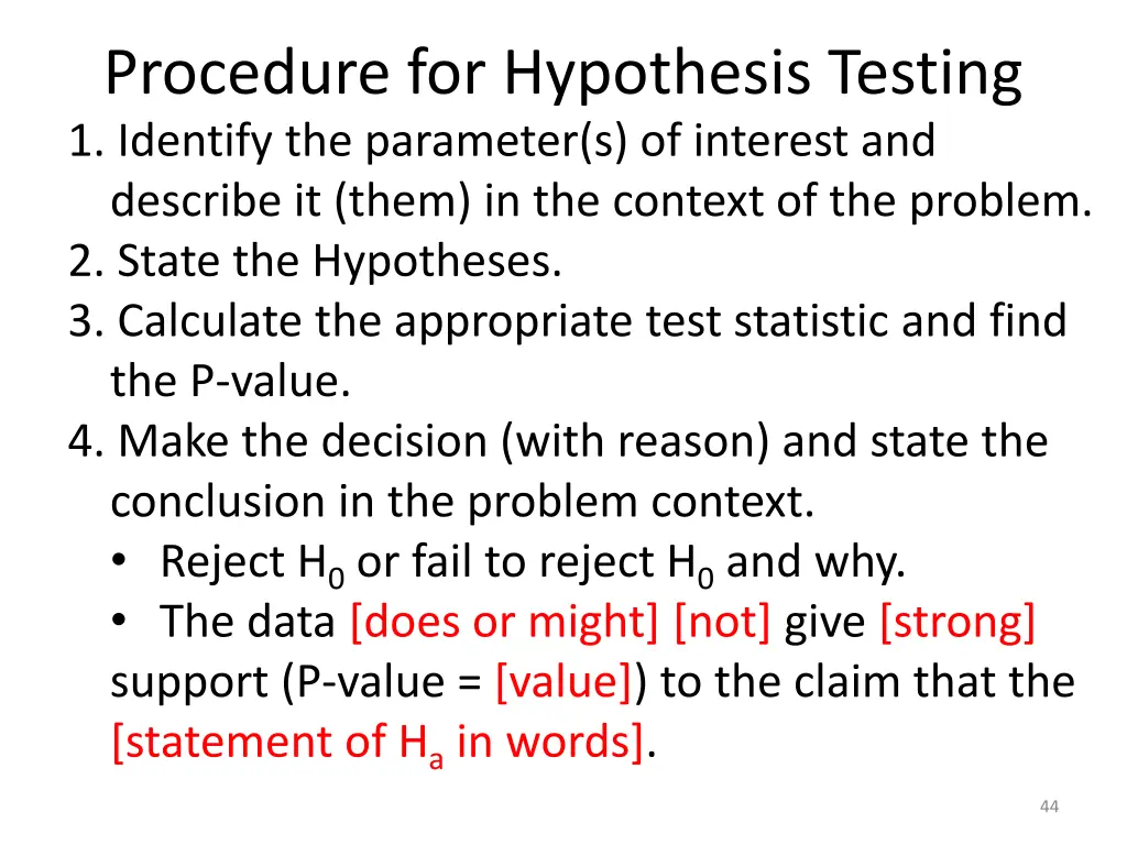 procedure for hypothesis testing 1 identify