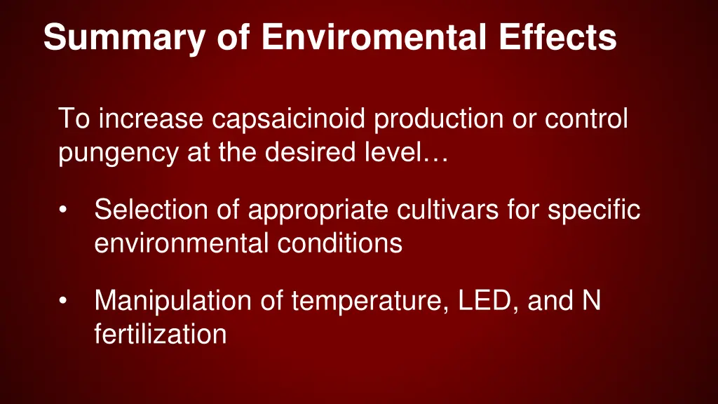 summary of enviromental effects